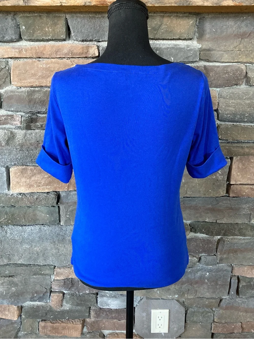 Lauren Ralph Lauren Preppy Royal Blue Cotton Knit 1/4 Sleeve Top - Picture 4 of 7